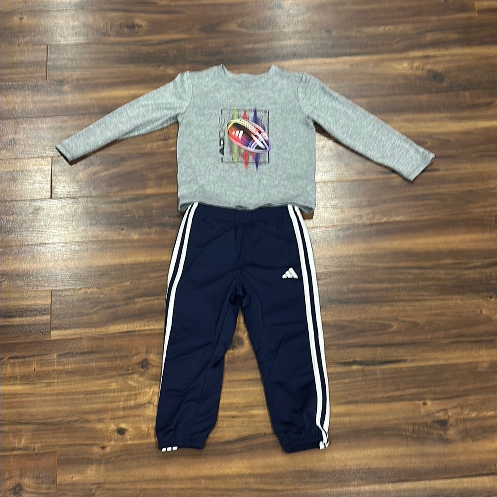 Adidas Kids Gray Top and Navy Joggers Set